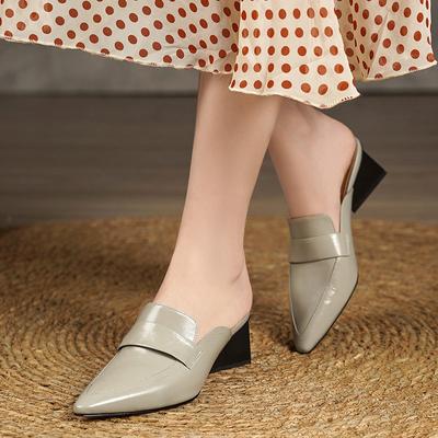 Новые модные полутапочки на высоком каблуке, удобные кожаные сандалии с заостренным носком, модные женские туфли из коровьей кожи