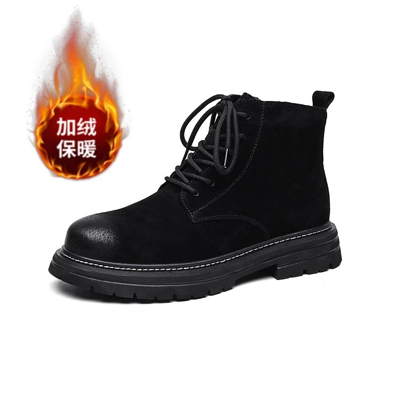 2024 Осень и зима Верхний слой коровьей кожи Высокие сапоги Мужские сапоги Короткие сапоги в английском стиле Натуральная кожа Плюшевые желтые сапоги