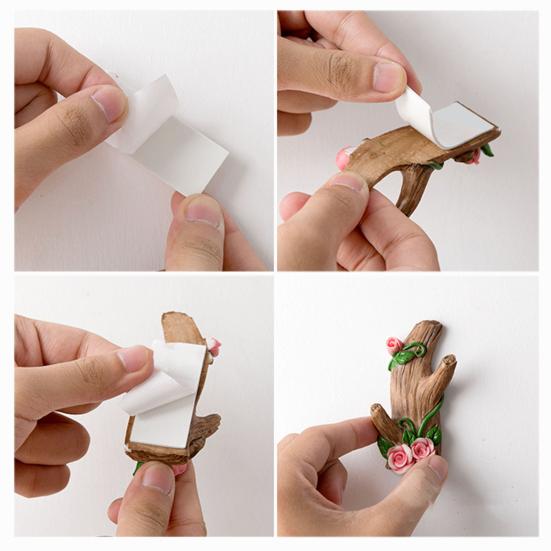 1 Pair Wall Art Hooks Key Hanger Decorative Hooks with Adhesive Resin Flowers And Tree