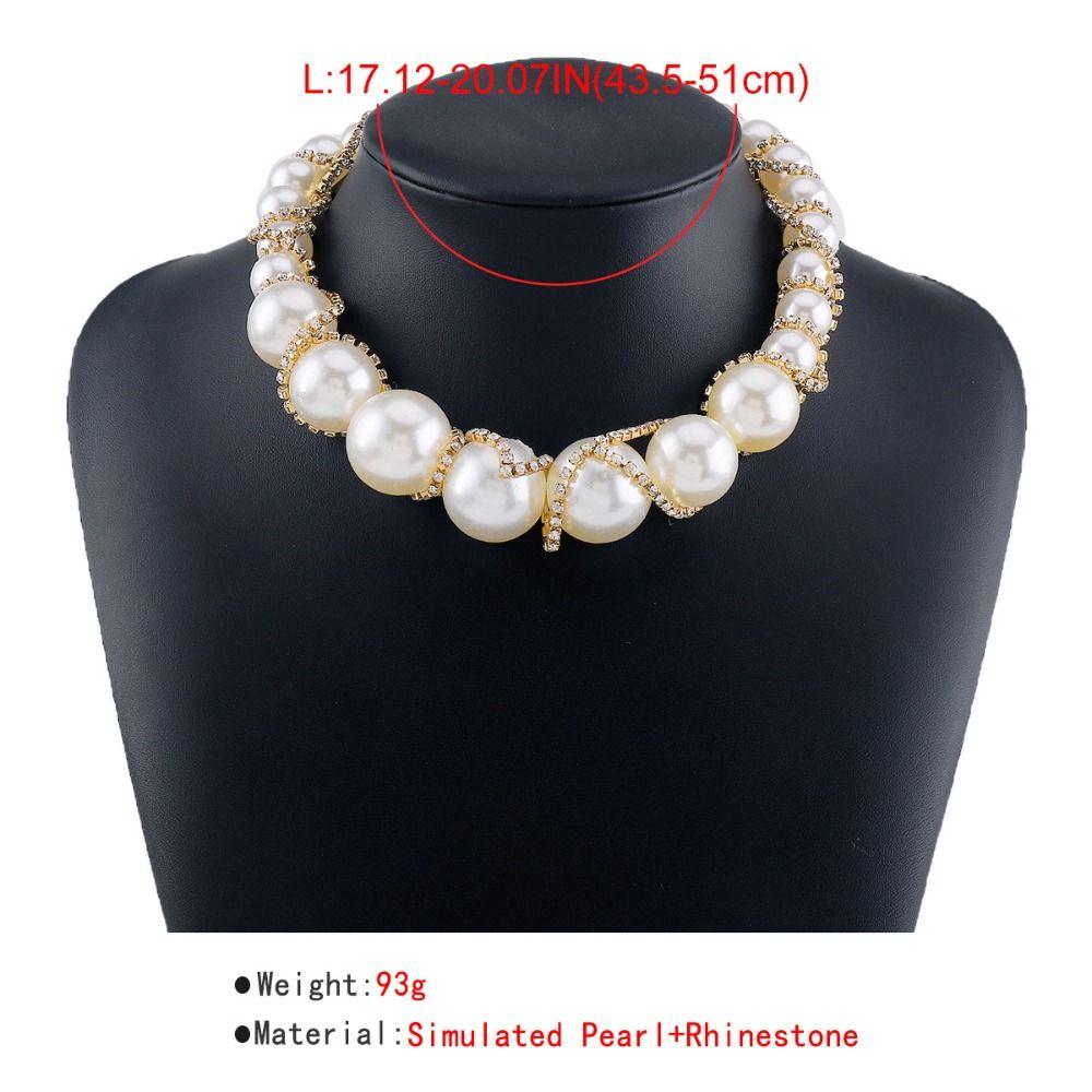 Цепочка на шею Ожерелье со стразами Корейский стиль Преувеличенное ожерелье Ретро Чокер с крупной жемчужиной Женский