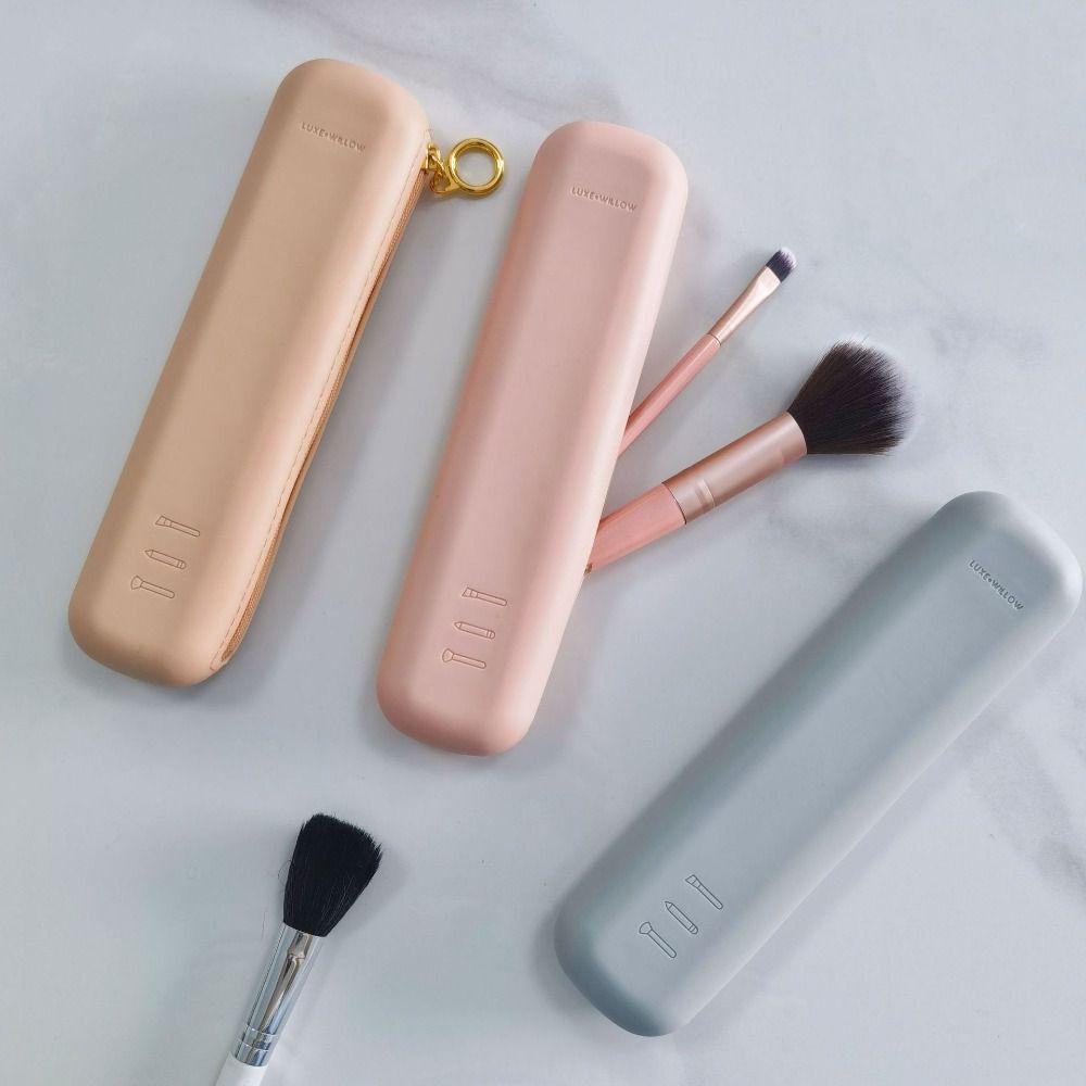 Новая косметичка для кистей из силикона, сумка для хранения на молнии, вместительный держатель для кистей, косметический органайзер, бежевый/розовый/серый/хаки