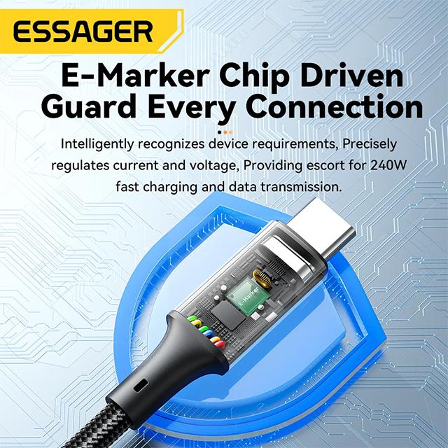 Essager Кабель USB Type C мощностью 240 Вт для iPhone 15 Pro Max PD3.1, кабель сверхбыстрой зарядки Type C 5A для ноутбука Xiaomi Macbook Pro iPad