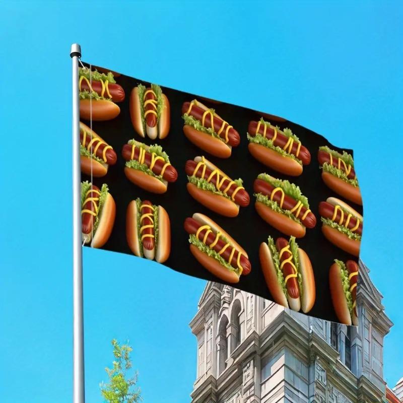 1pc Multi-size Humorous Hot Dog Flag - Polyester Outdoor Decor with Cartoon Ingredients, No Electricity Required, Suitable for Yard, Lawn, Porch, Indo