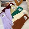 Touchscreen Exposed Finger Solid Color Warm Knit Long Windproof Five Finger Cycling Korean Version Trendy Versatile Women Gloves