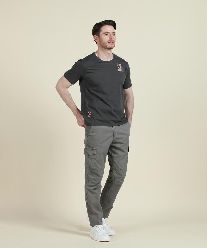 PANICALE Grey Regular Slim Fit Cotton Cargo Pants