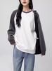 Women's Color Block Raglan Sweatshirt - Thin Long Sleeve, Round Neck, Drop Shoulder, Loose Fit for Autumn/Winter 2024