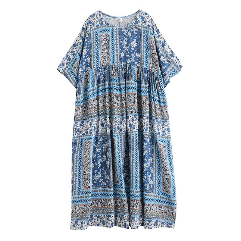 Новое винтажное платье с цветочным принтом больших размеров с коротким рукавом для женщин, повседневное свободное длинное летнее платье