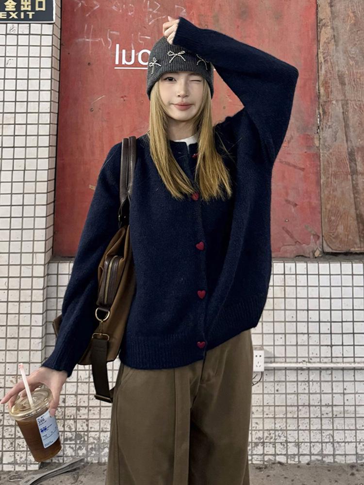 Модная шикарная куртка на пуговицах с сердечками, женский мягкий ворсистый вязаный свитер-кардиган, осенне-зимний повседневный ленивый топ с длинным рукавом