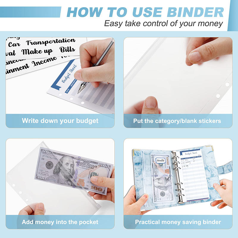 Budget Binder Cash Envelopes for Budgeting Money Organizer Portable A6 Loose-leaf Leather Money Organizer Notebook