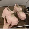 Fashion Pink Thick Bottom Mary Jane Shoes Women Spring Autumn New Sweet Pumps Fashion Pearl Retro Thick High Heel Loafers Women's Shoes