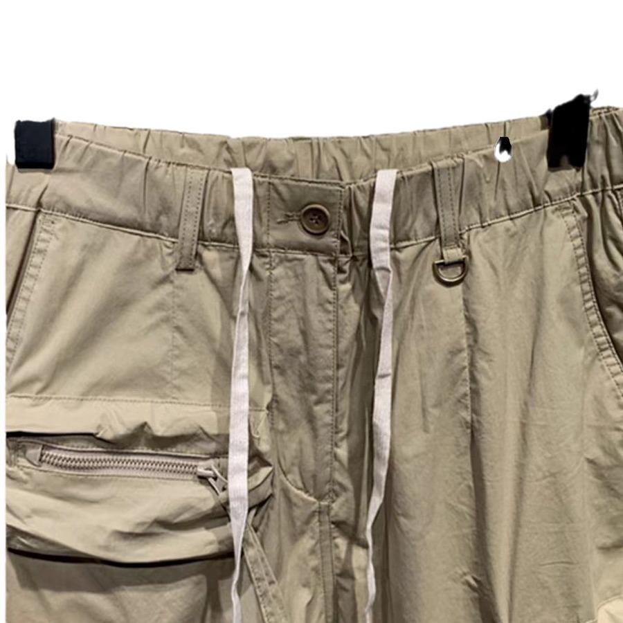 Мужские летние тонкие повседневные брюки длиной пять четвертей, модные брендовые быстросохнущие свободные брюки-карго с эластичной резинкой на талии и шнурком