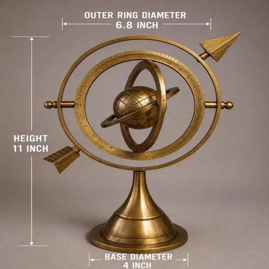 Brass Armillary Sphere Decor, Nautical Celestial Globe, Astronomy Sculpture, Antique Office Desk Decor, Study Room Accent