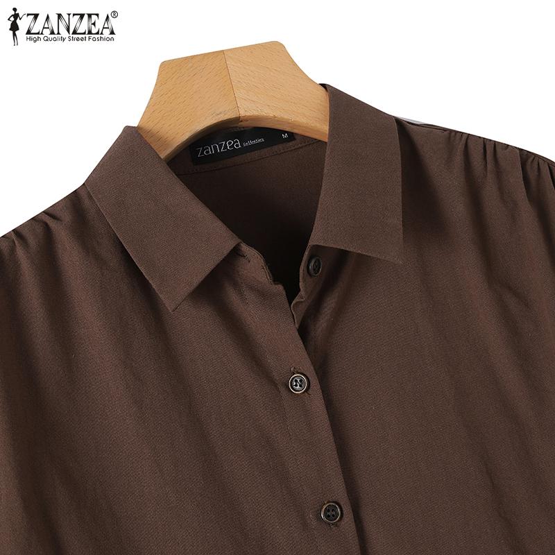 ZANZEA Женская повседневная летняя блузка с отложным воротником и коротким рукавом