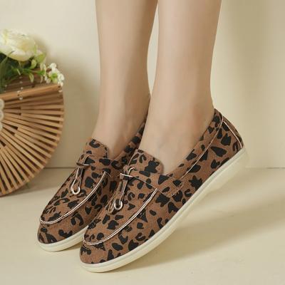 Спортивные женские туфли на плоской подошве 2024 года, новые трендовые осенние туфли-лоферы на платформе с леопардовым принтом, повседневные женские туфли для ходьбы, нескользящие, женские туфли