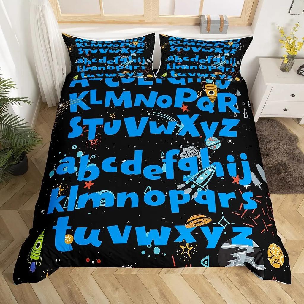 Comforter Cute Cartoon Animals Twin For Kids Boys English Alphabet Bedding Set Cute Monkey Colored Letters Comforter