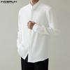 Men Stand Collar Long Sleeve Solid Color Button Down Shirts