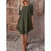 Solid Color Half Sleeve Dress, Casual Crew Neck Dress For Spring, Women's Clothing