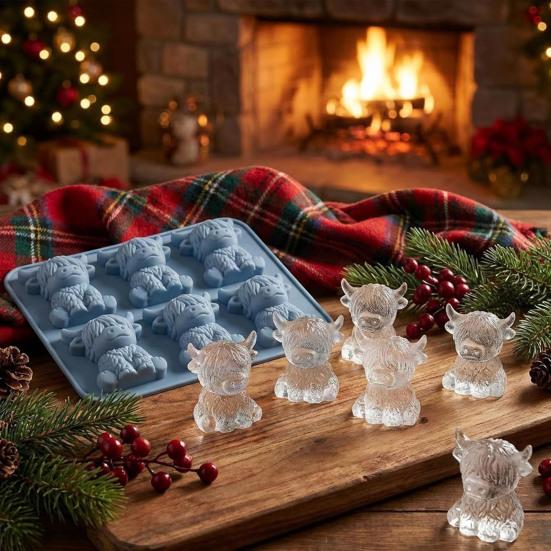 Highland Cow Silicone Ice Cube Tray Food-Grade 3D Mold for Whiskey Cocktails Easy-Release Mini Cow Chocolate Candy Molds for Baking Gummies Fudge