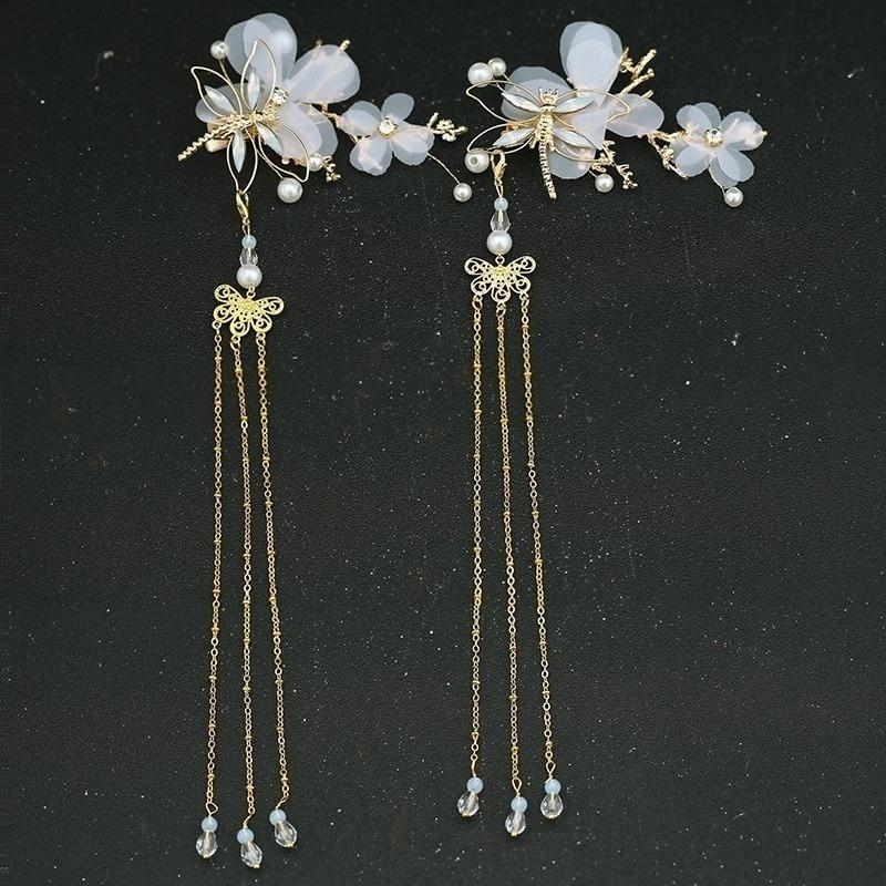 1pc/2pcs Elegant Classical Style Dragonfly Traditional HANFU Chinese Tassel Hairpin Headwear Hair Clips