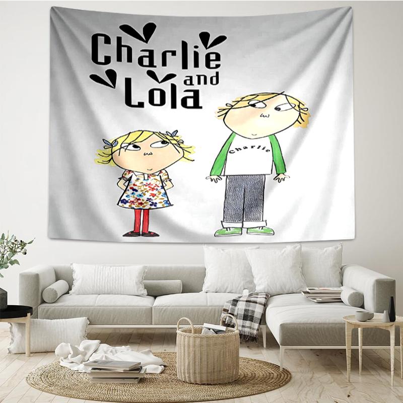 Charlie and Lola Print Tapestry, Backdrop, Easy Setup, Ideal for Bedroom, Office & Living Room, with Aesthetic Wall Hanging Decor.