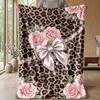 Leopard Roses and Bow Theme blanket Lightweight Warm Flannel Blanket Decorative Throw Blanket for Home Decoration