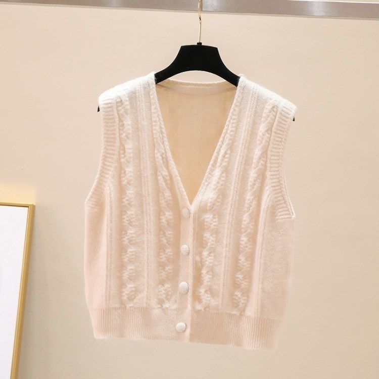 Женский кардиган на пуговицах, шерстяной вязаный кардиган, жилет свободного кроя с узором «коса», жилет в стиле преппи без рукавов, верхняя одежда