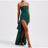 Off Shoulder Elegant High Waist Split Maxi Dress Sexy Club Outfits for Women 2025 Spring Summer New Solid Color Strapless Ruched Evening Dresses