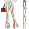 Women's Casual Striped Contrast Flare Trousers Mid Waist Pants Boot Cut Tight Trousers