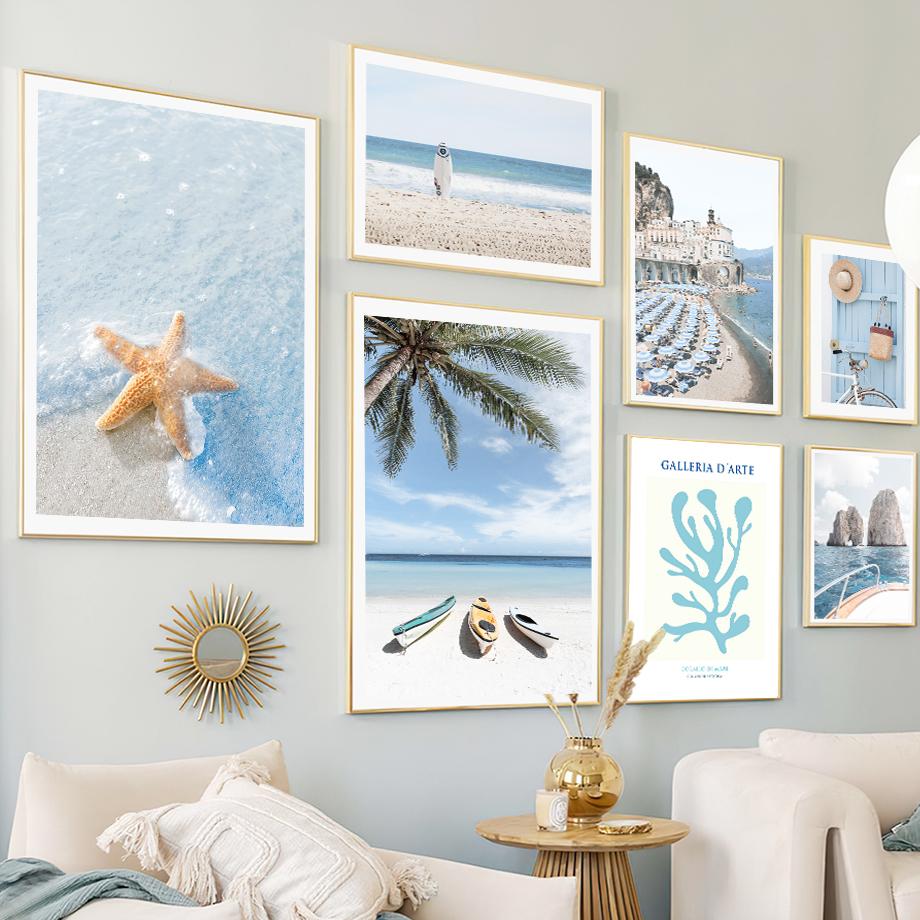 Sea Beach Sailboat Starfish Tree Wall Art Canvas Painting Landscape Posters Prints Hotel Bar Wall Pictures For Living Room Decor