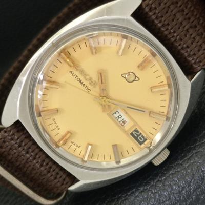 Б/у швейцарские мужские часы ENICAR AUTOMATIC 167 с бежевым циферблатом и функцией DAY&DATE a432796-2