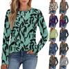 Fashion Women's Long Sleeve Round Neck Casual Pleated Retro Floral Loose Top