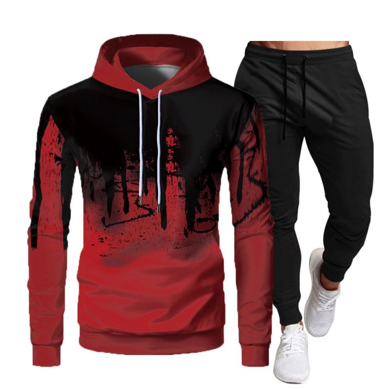 Mens Casual Sport Hoodie Pants Set 3D Printed Long Sleeve Top Joggers Outfit