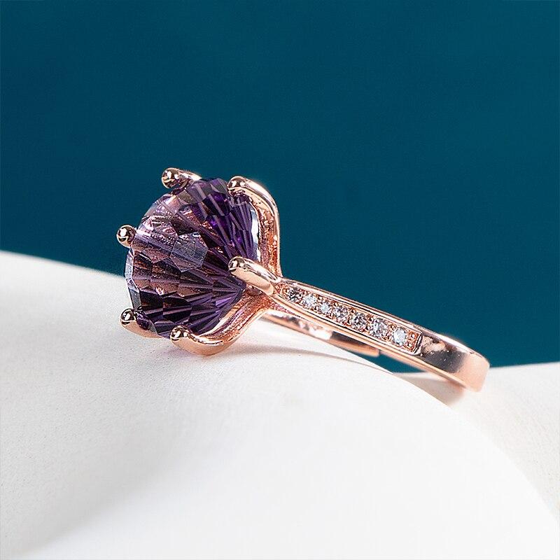 BELLA BOX Кольцо с аметистом и шестью зубцами, фиолетовое кольцо с камнем, цвет розового золота, женские свадебные обручальные кольца на палец, изменяемого размера