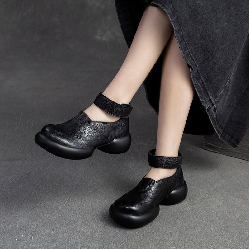 Fashion GKTINOO Thick Sole Pumps Versatile Genuine Leather Retro Women's Shoes 2025 Spring New Round Toe High Heel Platform Shoes