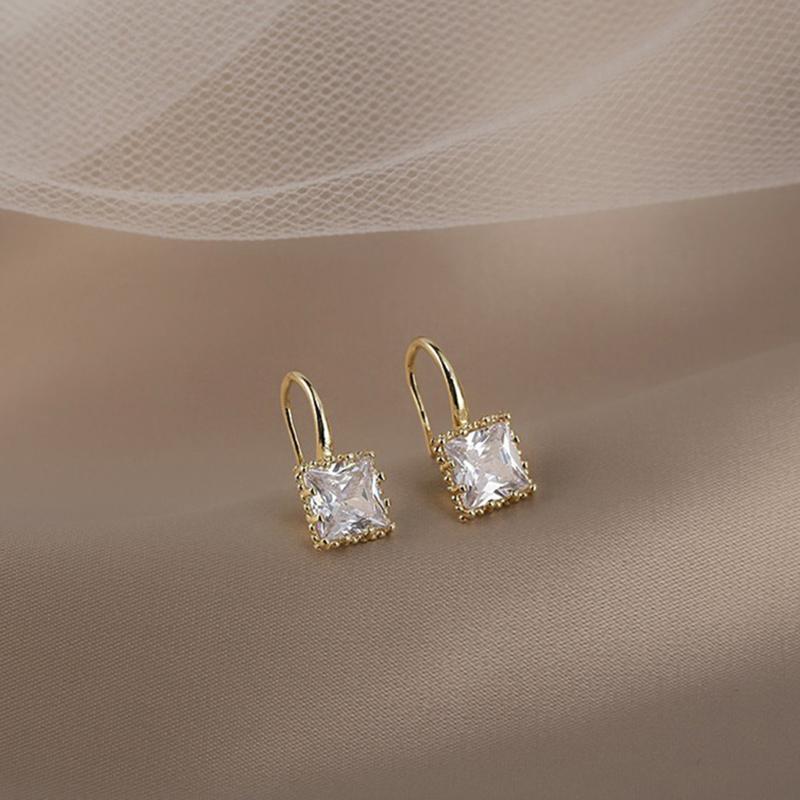 Exquisite Zircon Square Stud Earrings For Women Simple Compact Square Piercing Earrings Jewelry