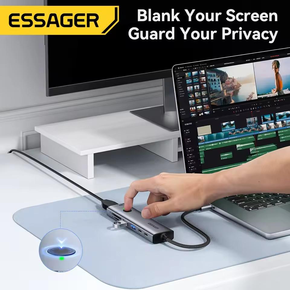 Essager 7 In 1 Type C To USB 3.0 Hub Expansion Dock Adapter Type C To 4K@30Hz HDMI PD100W Charge Dock Station Support SD/TF Read