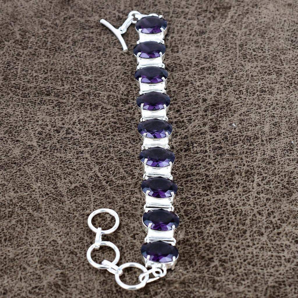 Amethyst Gemstone Handmade 925 Sterling Silver Bracelet 7-8" KKG-132