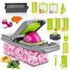 Multi-function 8-in-1 Julienne Slicer with Adjustable Thickness, for Shredding Cabbage, Radish, and Onions, with a Toner Basket, Hand Guard, and Conta