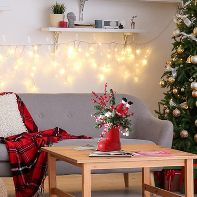 Red Ceramic Boot Vase Christmas Boot Vase Christmas Floral Decoration for Home Holiday Party Tabletop Decoration