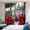 2pcs- Retro British Street Scene Printed Curtains, Pole Bag Curtains, Bedroom and Living Room, Home Decoration, Room Decoration