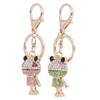 2Pcs Frog Keychain Inlaid Rhinestone Zinc Alloy Hand Crafted Durable Wear Resistant Widely Used Backpack Keychain