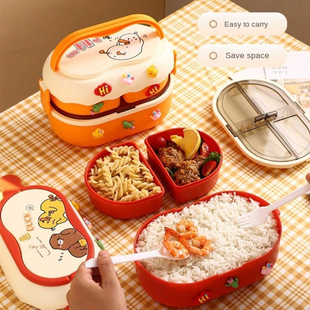 1600ml Cartoon Double Layer Lunch Box Leakproof Food Box Food Warmer Container  School Office Lunch