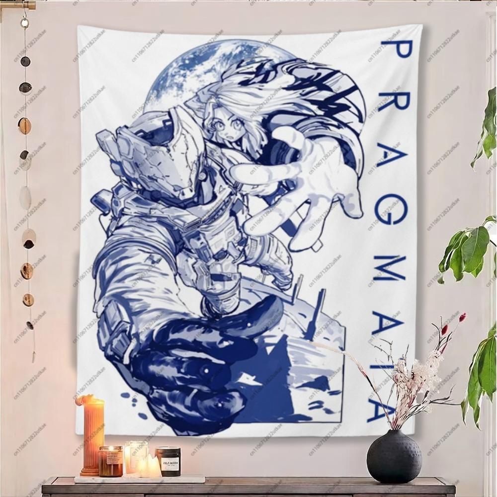 Anime p-pragmata Print Tapestry Blue White Aesthetic Wall Hanging Tapestry for Bedroom Living Room Decor