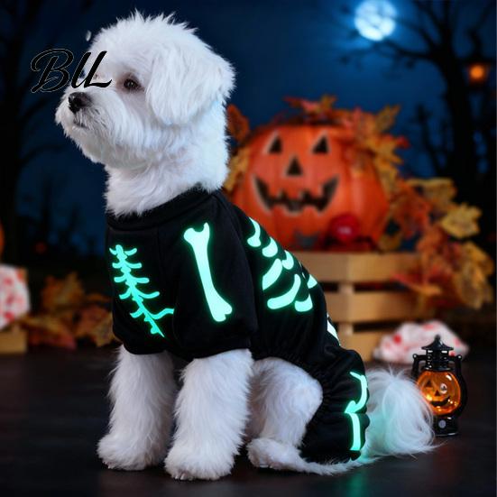 Stylish Retro Dog Apparel Halloween Jumpsuit, Glow-in-The-Dark Skeleton Pet Onesie, Spooky Cozy Small Costume Four-Legged Clothes
