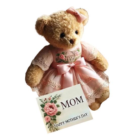 Подарочная коробка с плюшевым мишкой на День матери, плюшевая игрушка для эмоциональной поддержки, кукла, элегантное кружевное платье ручной работы, медведь с открыткой, памятный подарок для мамы, бабушки