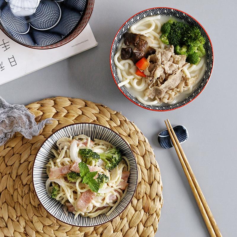Японская 6-дюймовая миска для лапши, керамическая, подглазурная, на высокой ножке, салатница для дома, рамен