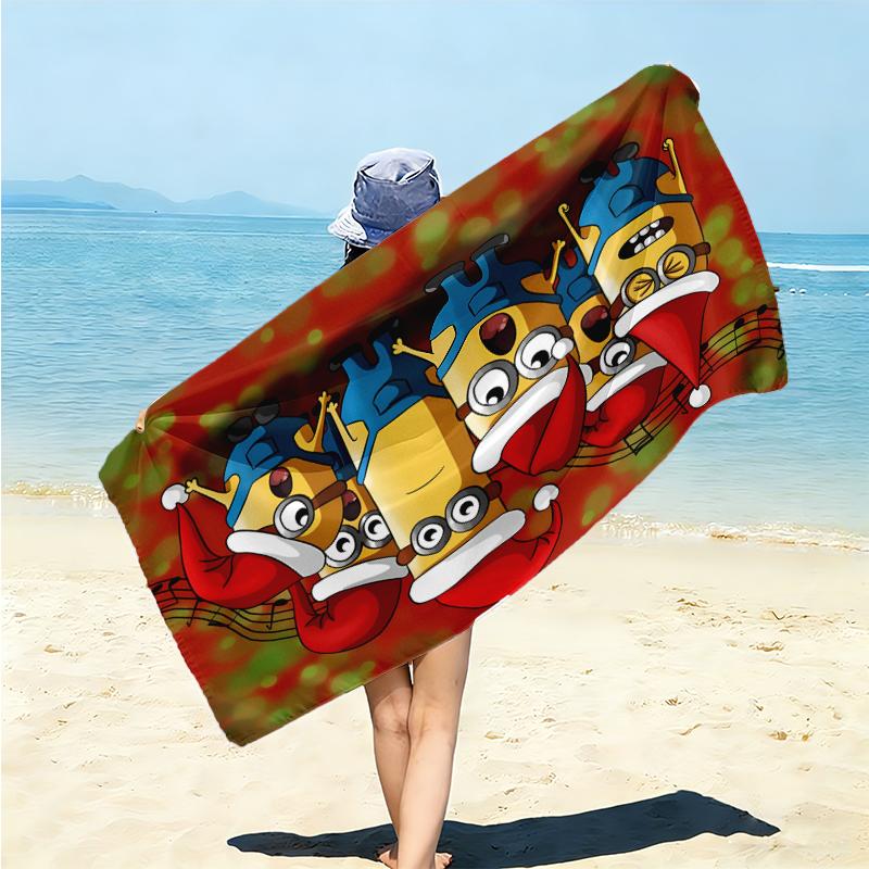 1Pc Happy Minions Holiday Wreath Beach Towel Microfiber Beach Towel Thin Absorbent For Beach Swimming Yoga Bath Sports