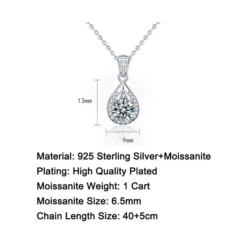 Новое ожерелье из настоящего муассанита 1 карат с платиновым покрытием, твердое серебро 925 пробы, подвеска на шею, ювелирные изделия, тестер для бриллиантов