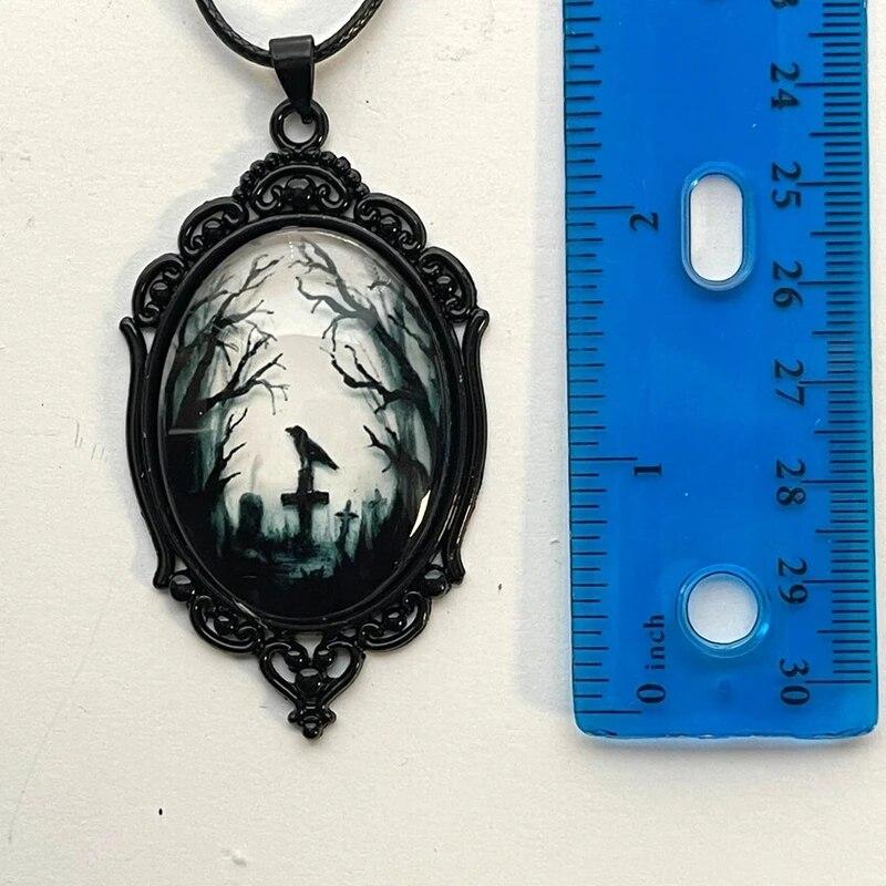 Gothic Crow Forest Charm Necklace Cross Crow Pendant Necklace Mystic Witch Jewelry Gift Accessories Rope Chain Goth Crow Choker