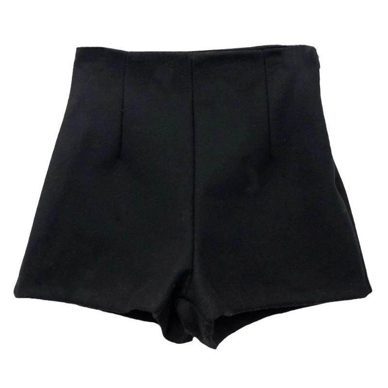 Женские черные шерстяные шорты с высокой талией - Универсальный стиль леггинсов на осень/зиму